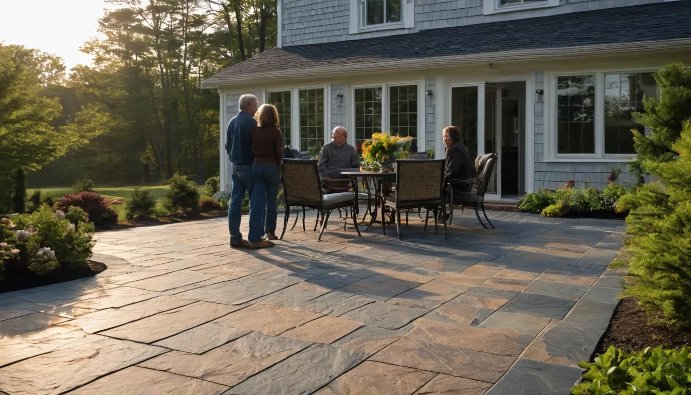 Stamped concrete patio behind a home in the Perth Amboy area